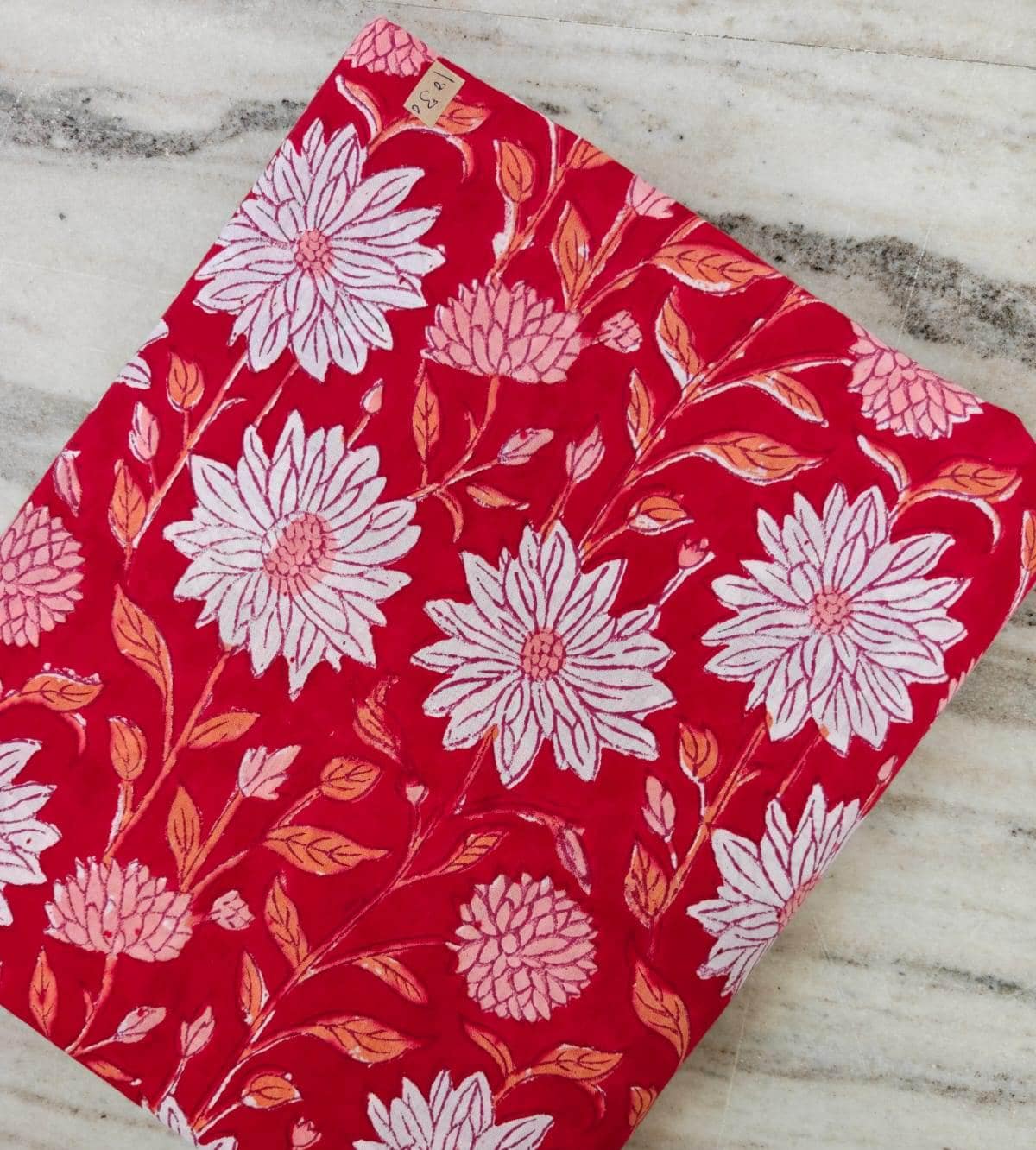 Red Floral Cotton Fabric | White & Pink Flower Print | Orange Leaf Design | Indian Cotton Fabric | Sewing Quilting Fabric | Loose Fabric