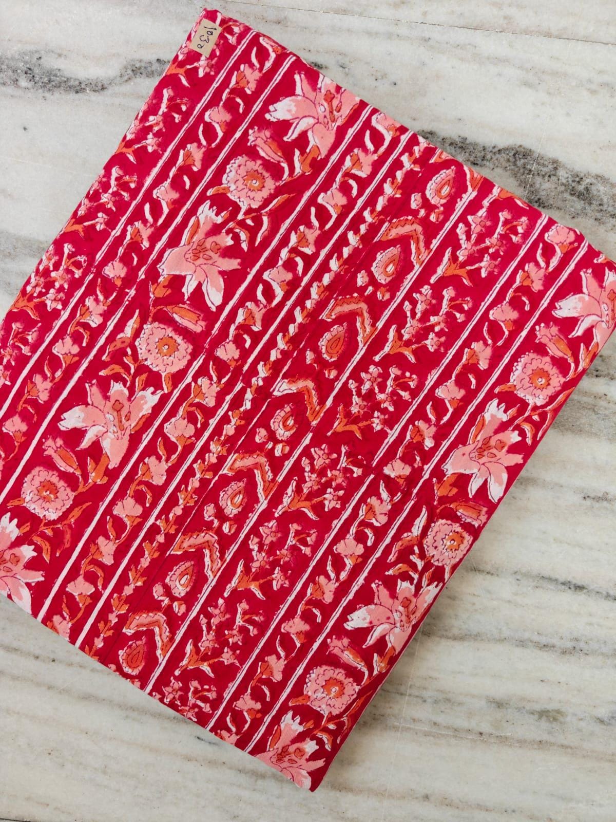 Red Floral Cotton Fabric, Indian Block Print Cotton Fabric, Pink Floral & Paisley Print, Sewing, Quilting Craft Fabric  Loose Running Fabric