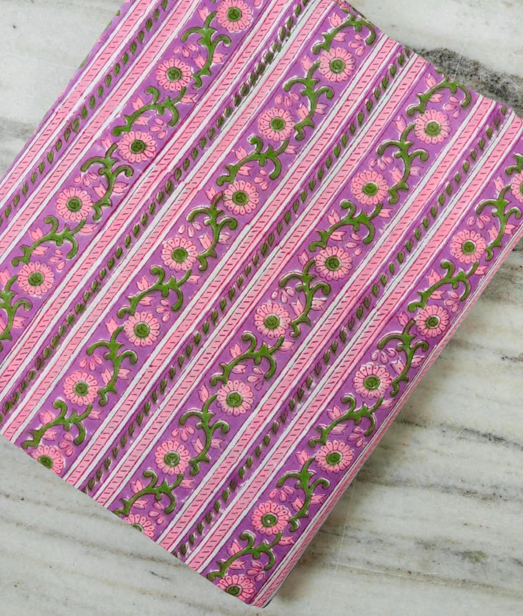 Purple Floral Block Print Cotton Fabric | Pink Green Botanical Print | Indian Cotton Fabric by the Yard | Hand Block Print Textile |