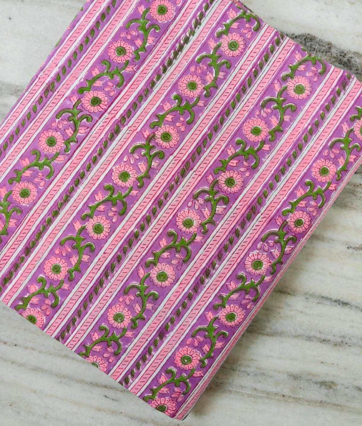 Purple Floral Block Print Cotton Fabric | Pink Green Botanical Print | Indian Cotton Fabric by the Yard | Hand Block Print Textile |