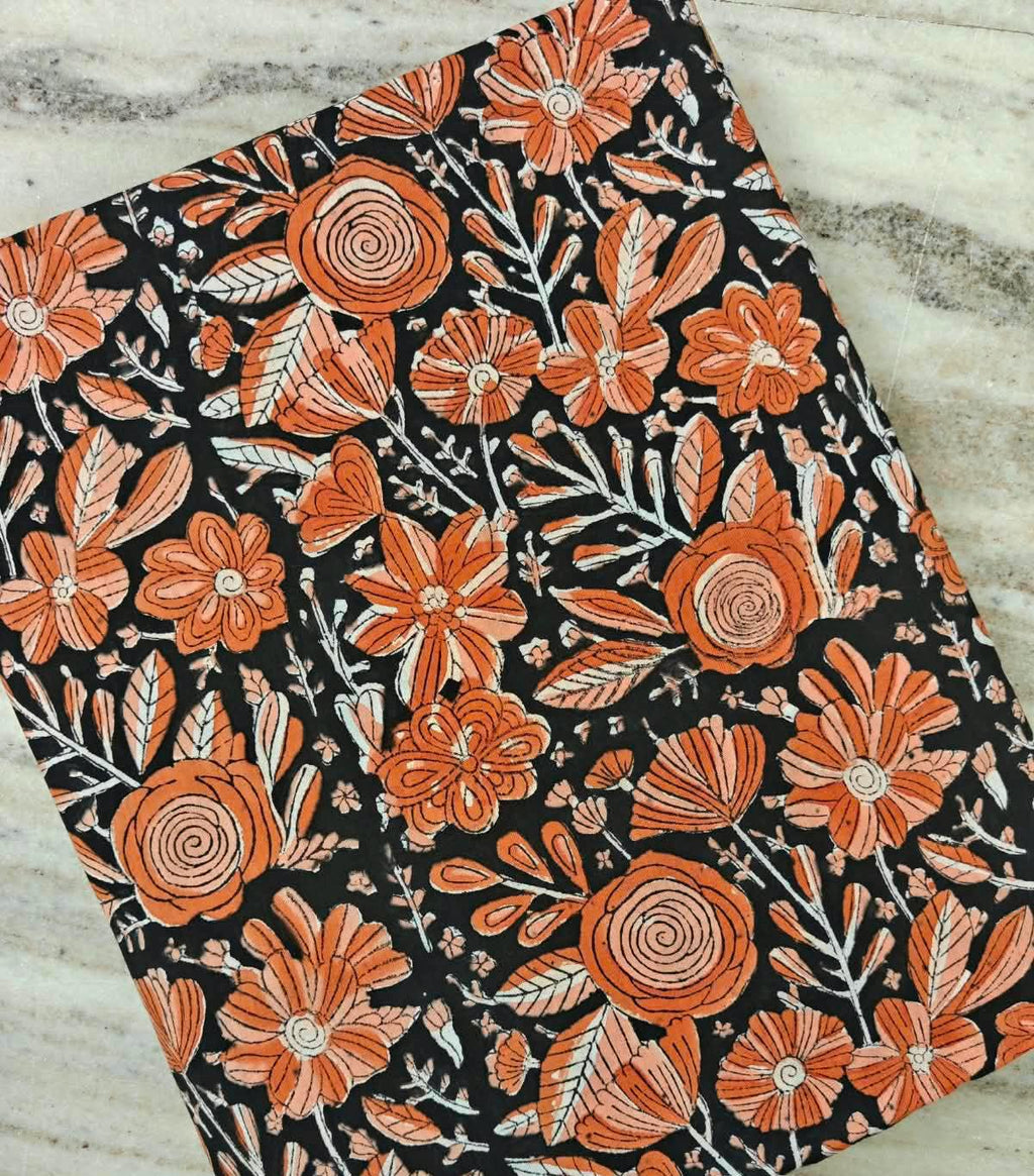Black & Orange Floral Cotton Fabric | Large Flower Print | Botanical Cotton Fabric | Indian Textile | Sewing  Dressmaking Fabric | Quilting