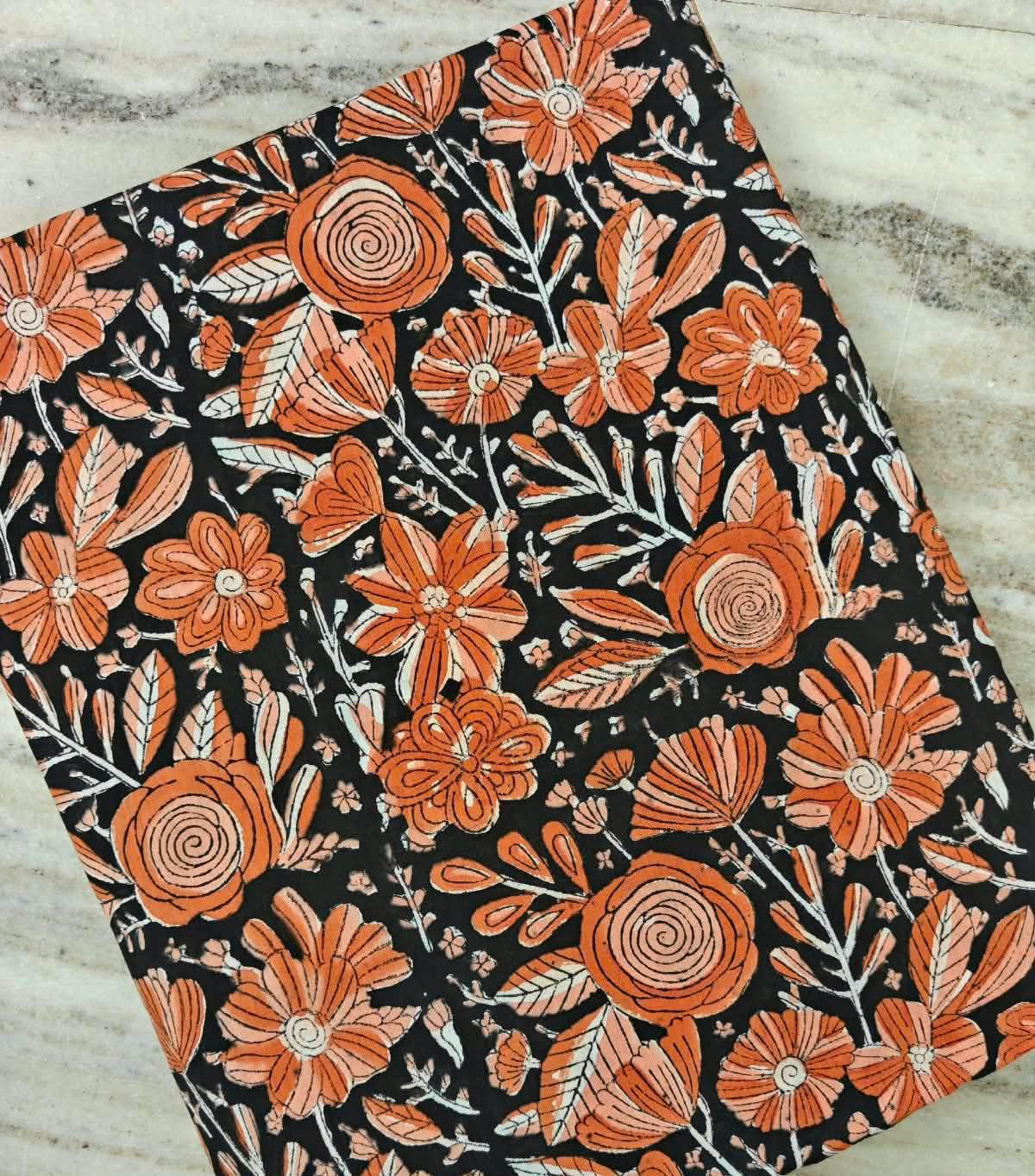 Black & Orange Floral Cotton Fabric | Large Flower Print | Botanical Cotton Fabric | Indian Textile | Sewing  Dressmaking Fabric | Quilting
