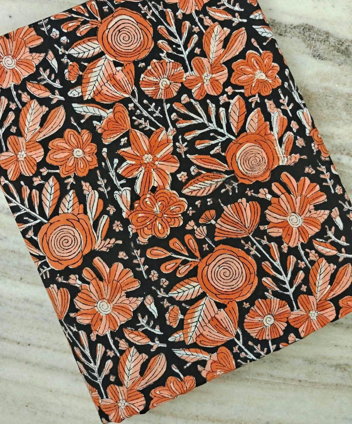 Black & Orange Floral Cotton Fabric | Large Flower Print | Botanical Cotton Fabric | Indian Textile | Sewing  Dressmaking Fabric | Quilting