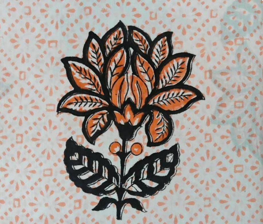 Peach Floral Hand Block Print Cotton Fabric | Traditional Indian Textile | Soft Cotton Dress Material | Sewing & Craft Fabric | Napkins