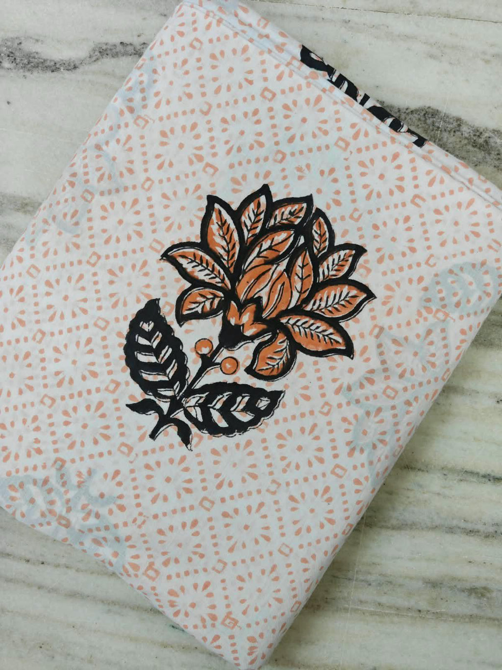 Peach Floral Hand Block Print Cotton Fabric | Traditional Indian Textile | Soft Cotton Dress Material | Sewing & Craft Fabric | Napkins