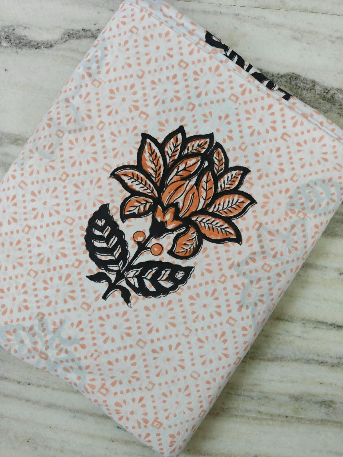 Peach Floral Hand Block Print Cotton Fabric | Traditional Indian Textile | Soft Cotton Dress Material | Sewing & Craft Fabric | Napkins
