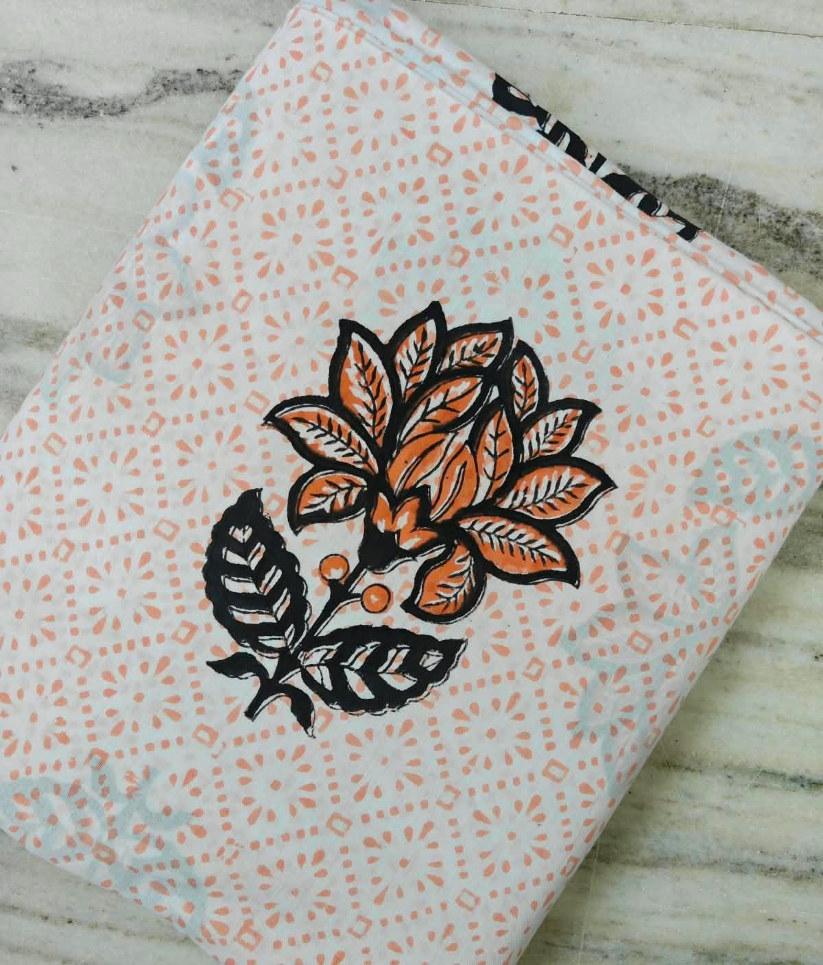 Peach Floral Hand Block Print Cotton Fabric | Traditional Indian Textile | Soft Cotton Dress Material | Sewing & Craft Fabric | Napkins