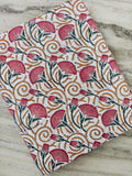 White Pink Floral Cotton Fabric | Rose Flower Print | Mustard Green Botanical Print | Indian Textile | Sewing & Dressmaking Fabric