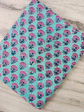 Aqua Blue Cotton Fabric with Pink Floral Block Print | Indian Cotton Fabric | Small Floral Print Fabric | Sewing Quilting Craft Fabric