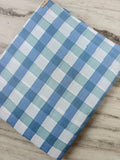 Blue Green Gingham Cotton Fabric, Plaid Checkered Fabric by the Yard, Pastel Blue Cotton Textile, Sewing & Quilting Loose Running Fabric