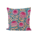 Teal Blue Floral Cushion Cover, Pink Block Print Pillow Cover, Indian Hand Block Cotton Throw Pillow, Boho Home Decor, Accent Cushion Cover