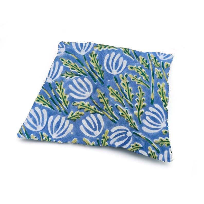 Blue Floral Cushion Cover, Indian Hand Block Print Pillow Cover, Botanical Cotton Throw Pillow, Boho Farmhouse Sofa Cushion,  Home Decor
