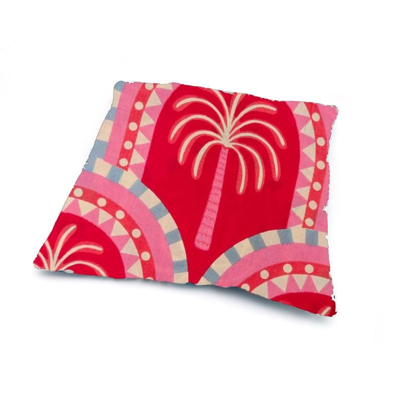 Indian Hand Block Print Cushion Cover, Pink Red Cotton Throw Pillow Cover, Boho Decorative Pillow Case, Palm Tree Cushion Cover, Sofa Decor