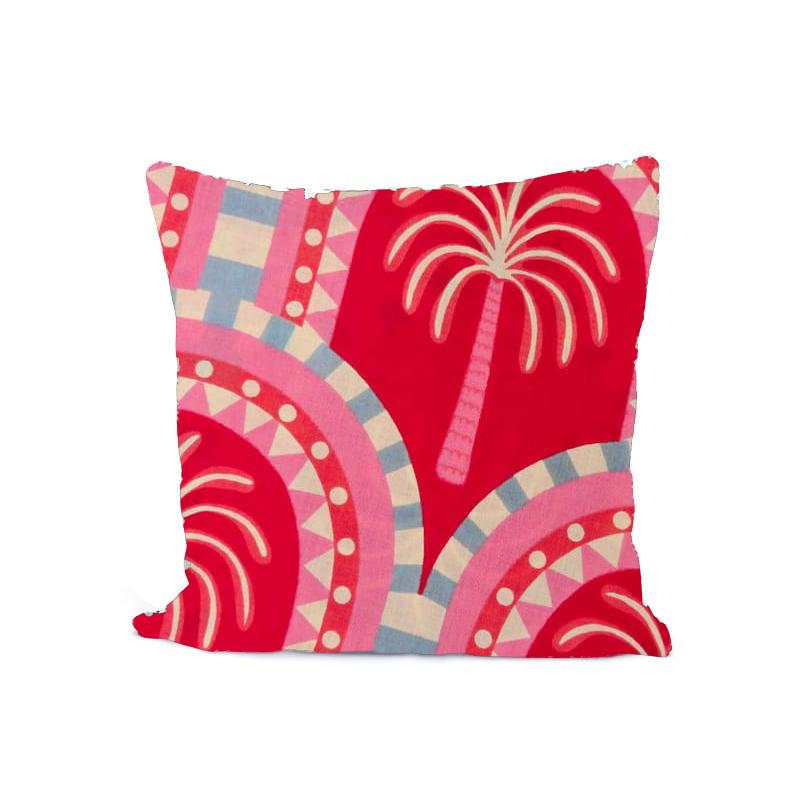 Indian Hand Block Print Cushion Cover, Pink Red Cotton Throw Pillow Cover, Boho Decorative Pillow Case, Palm Tree Cushion Cover, Sofa Decor
