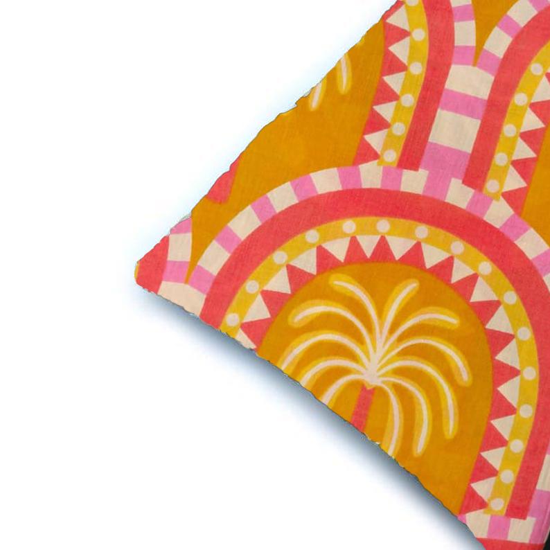 Indian Hand Block Print Cushion Cover, Mustard Yellow Cotton Throw Pillow Cover Decorative Pillow Case, Palm Tree Accent Cushion, Sofa Decor