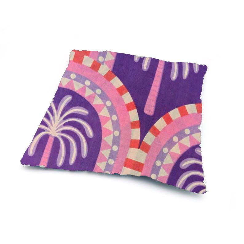 Boho Palm Tree Cushion Cover, Indian Hand Block Print Style Pillow Cover, Purple Pink Cotton Throw Pillow Case, Tropical Home Decor Fabric