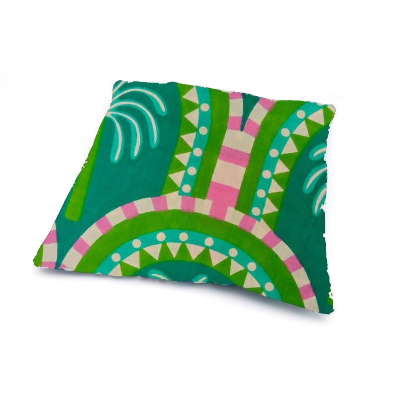 Indian Hand Block Print Cushion Cover, Green Tropical Palm Tree Pillow Cover, 100% Cotton Boho Throw Pillow Case, Modern Home Decor
