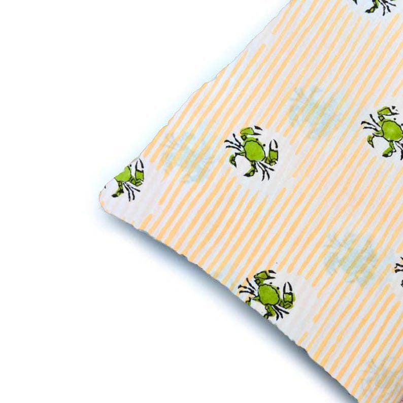 Green Crab Cushion Cover, Coastal Beach Pillow Cover, Nautical Striped Cotton Cushion Cover, Ocean Theme Home Decor Gift, Gift For Her
