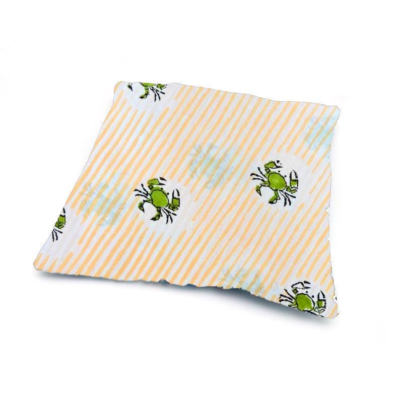 Green Crab Cushion Cover, Coastal Beach Pillow Cover, Nautical Striped Cotton Cushion Cover, Ocean Theme Home Decor Gift, Gift For Her
