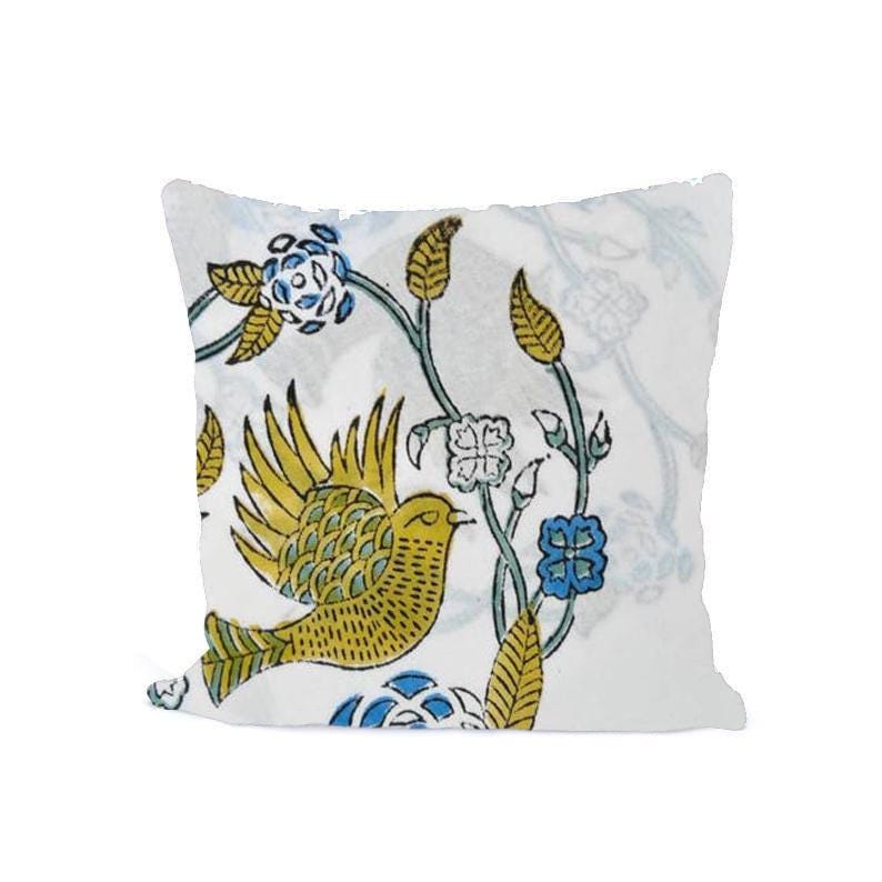 Bird Floral Cushion Cover, Botanical Throw Pillow Cover, Cotton Cushion Cover, Cottagecore Home Decor, Nature Inspired Pillow Case
