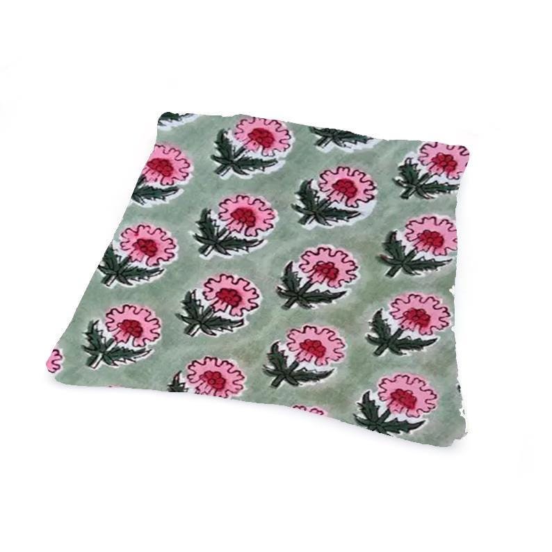Pink Green Floral Block Print Cushion Cover, Cotton Pillow Cover, Indian Hand Block Print Throw Pillow Boho Home Decor, Accent Cushion Cover
