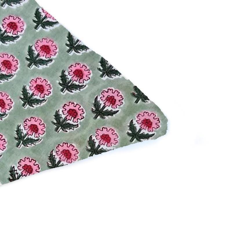 Pink Green Floral Block Print Cushion Cover, Cotton Pillow Cover, Indian Hand Block Print Throw Pillow Boho Home Decor, Accent Cushion Cover