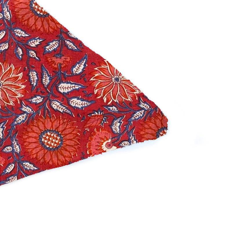 Red Floral Cushion Cover, Block Print Pillow Cover, Indian Cotton Throw Pillow, Red Blue Botanical Decor, Boho Floral Home Decor Pillow Gift