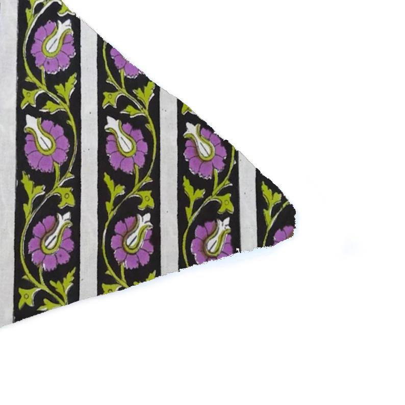 Black Purple Floral Cushion Cover, Striped Boho Pillow Cover, Indian Block Print Pillow, Botanical Throw Pillow, Cotton Home Decor Gifts