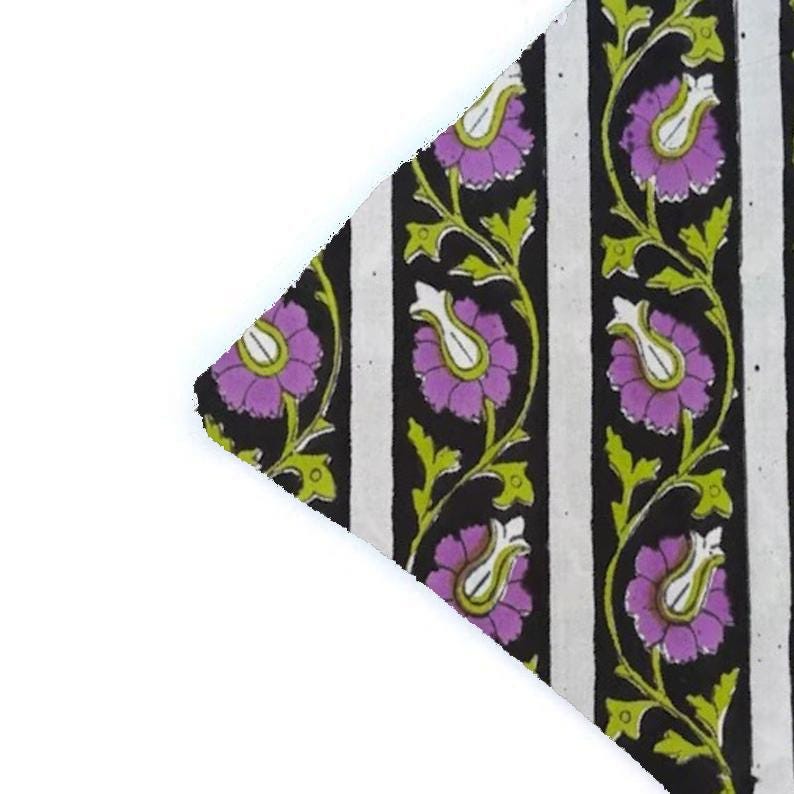 Black Purple Floral Cushion Cover, Striped Boho Pillow Cover, Indian Block Print Pillow, Botanical Throw Pillow, Cotton Home Decor Gifts