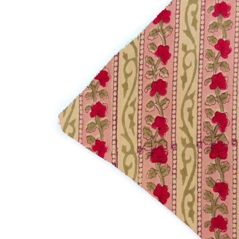 Pink Red Floral Cushion Cover, Beige Striped Pillow Cover, Indian Block Print Pillow, Boho Botanical Throw Pillow, Cotton Home Decor Gifts