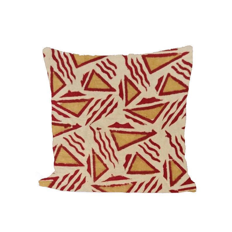 Red Mustard Cushion Cover Fabric, Geometric Triangle Block Print, Indian Cotton Fabric, Handmade Pillow Cover, Boho Home Decor Sewing Fabric