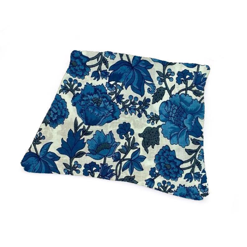 Blue Floral Cotton Fabric by the Yard, Hand Block Print Fabric, Cushion Cover Fabric, Pillow Cover Fabric, Indian Textile, Quilting Cotton