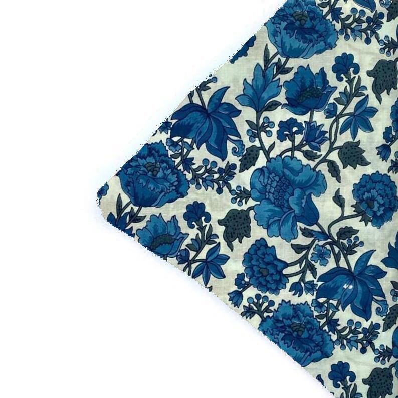 Blue Floral Cotton Fabric by the Yard, Hand Block Print Fabric, Cushion Cover Fabric, Pillow Cover Fabric, Indian Textile, Quilting Cotton
