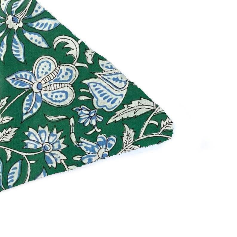 Green Floral Cushion Cover Blue White Block Print Pillow Cover Cotton Cushion Cover Indian Hand Block Print Home Decor Floral Pillow Cover