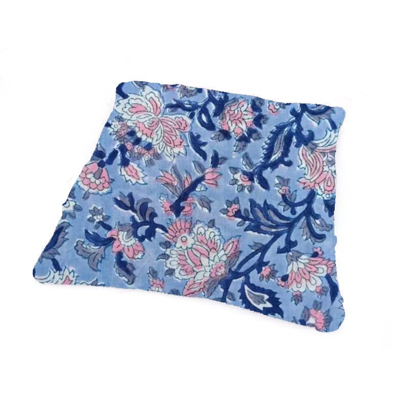 Blue Floral Cushion Cover, Indian Hand Block Print Pillow Cover, 100% Cotton Decorative Throw Pillow, Boho Home Decor, Floral Pillow Case