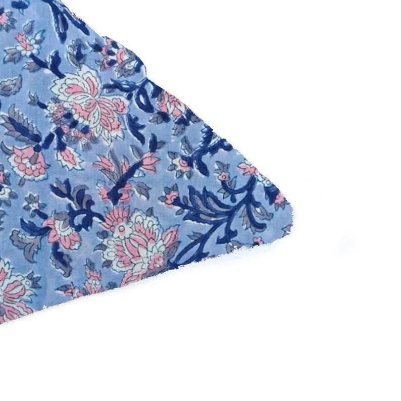 Blue Floral Cushion Cover, Indian Hand Block Print Pillow Cover, 100% Cotton Decorative Throw Pillow, Boho Home Decor, Floral Pillow Case