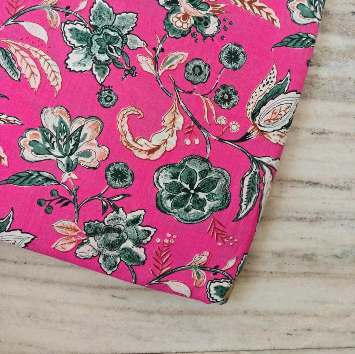 Pink Floral Cotton Fabric, Vintage Flower Print Fabric, Indian Cotton Fabric by the Yard, Quilting Fabric, Dressmaking Fabric, Sewing Fabric