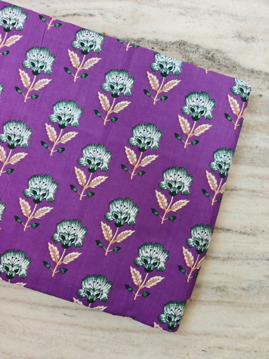 Purple Floral Cotton Fabric, Indian Block Print Fabric, White Flower Fabric, Boho Cotton Cloth, Quilting Fabric, Dressmaking Fabric by Yard
