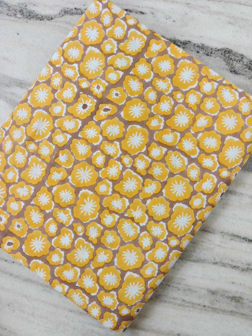 Mustard Yellow Indian Hand Block Print Fabric, Floral 100% Cotton Quilting Fabric By The Yard, Retro Daisy Flower Vintage Inspired Fabric