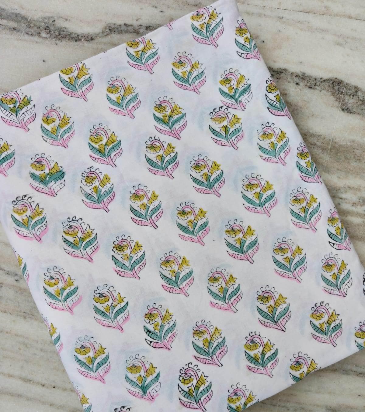 Pink Yellow Floral Cotton Fabric | Indian Block Print Fabric | Hand Block Print Cotton | Floral Fabric | Sewing Quilting Loose Fabric