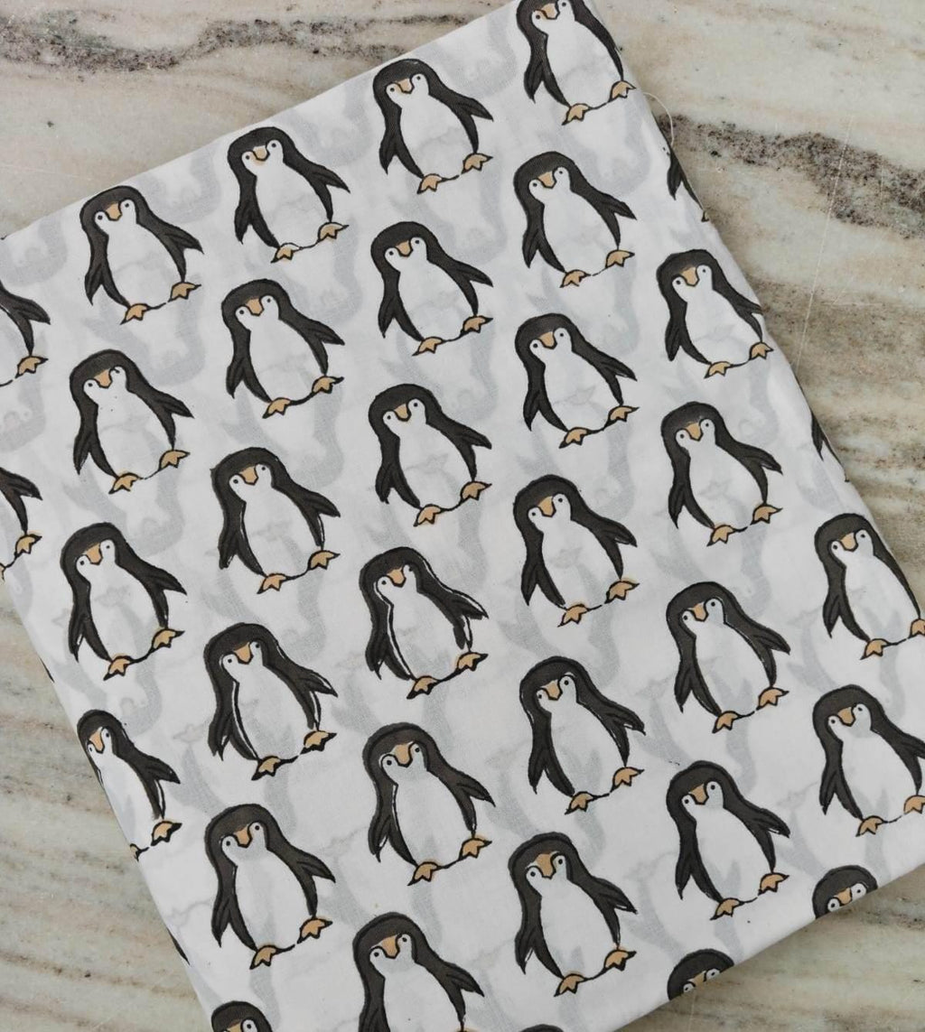White Black Penguin Print Cotton Fabric by the Yard, Cute Animal Cotton Fabric, Kids Nursery Fabric, Cartoon Penguin Fabric for Quilting