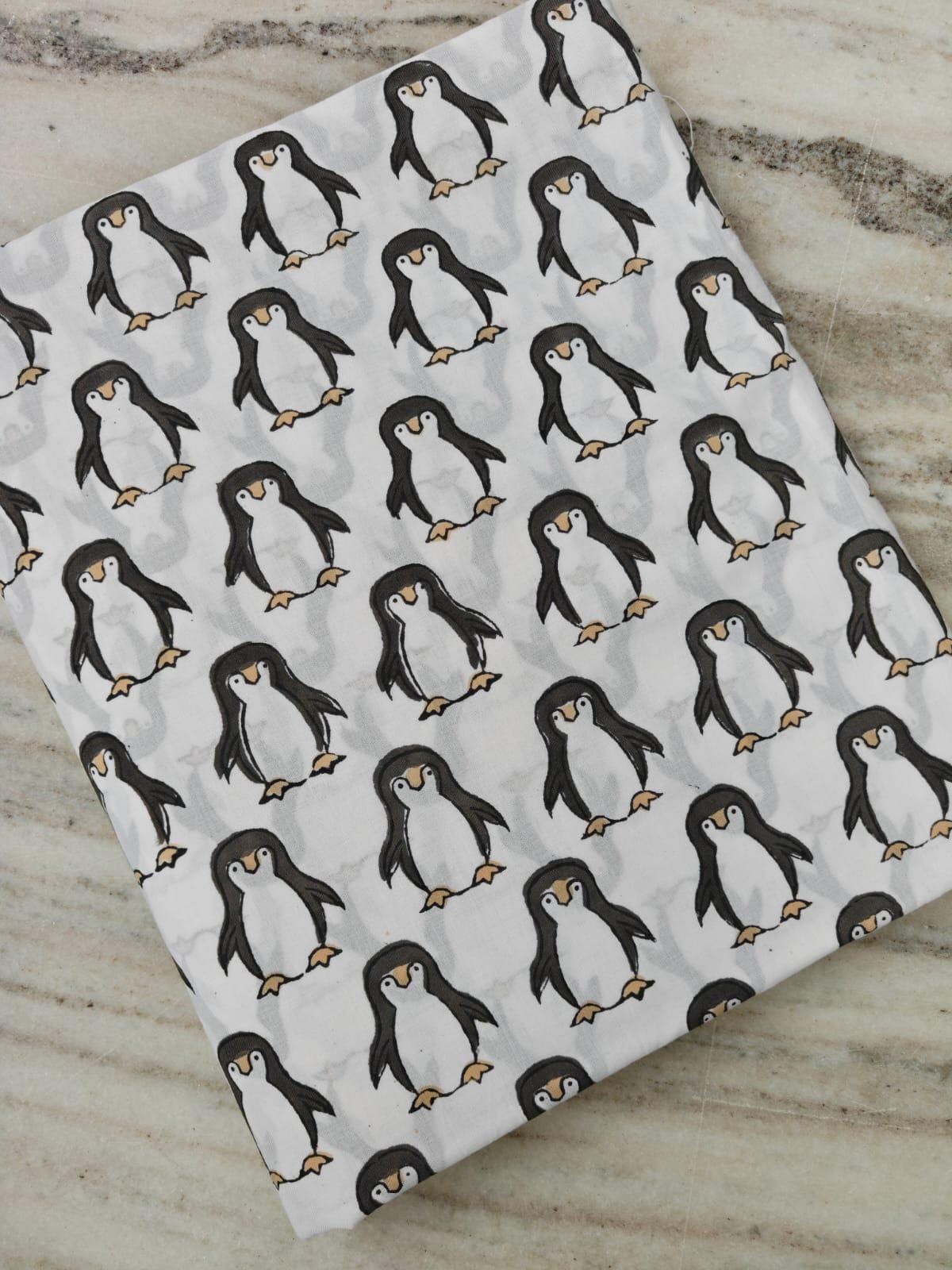 White Black Penguin Print Cotton Fabric by the Yard, Cute Animal Cotton Fabric, Kids Nursery Fabric, Cartoon Penguin Fabric for Quilting