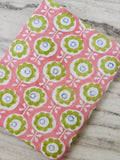 Pink Floral Cotton Fabric, Green Flower Print Fabric, Indian Block Print Cotton, Quilting Fabric, Sewing Fabric by the Yard, Craft Fabric