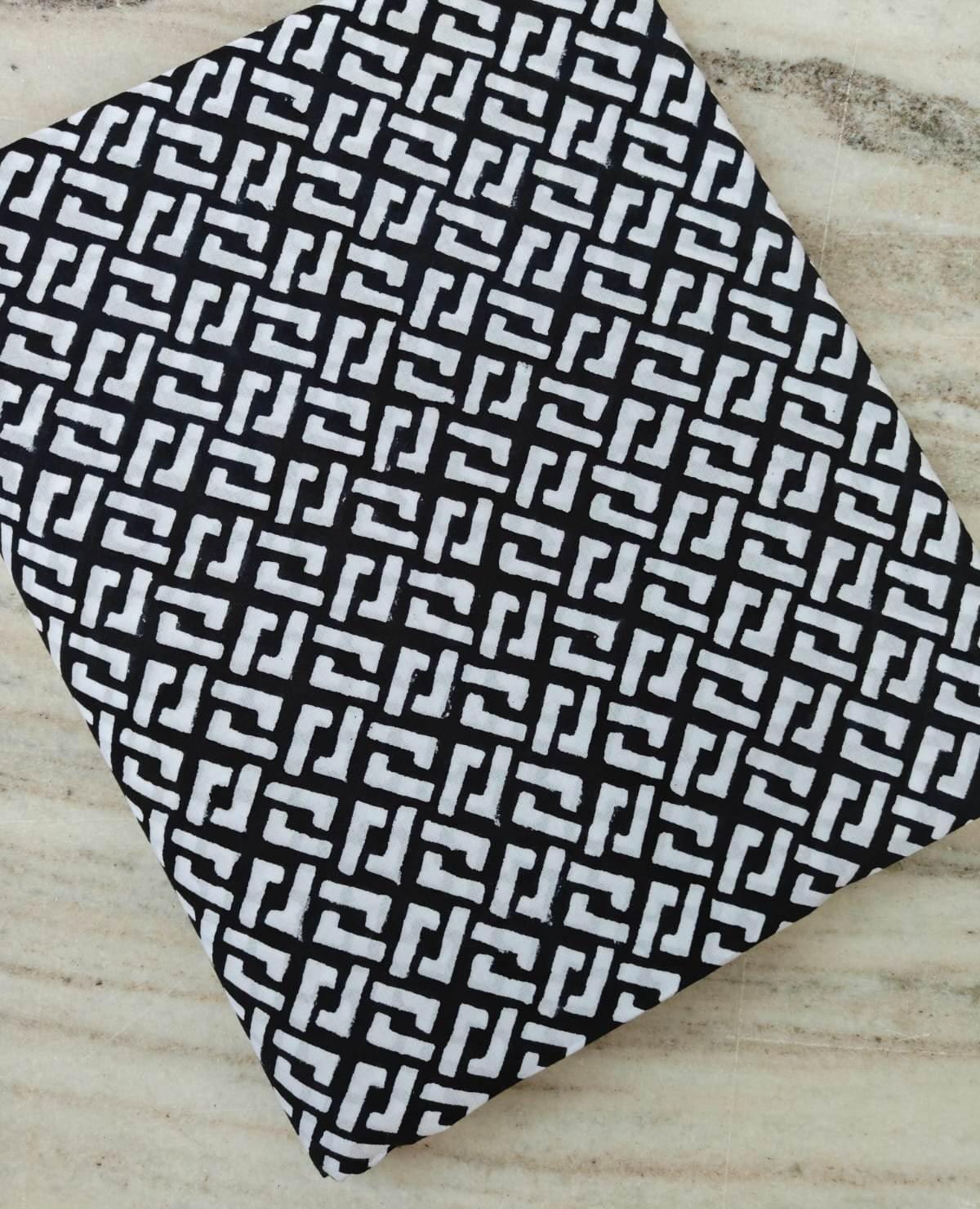 Black White Geometric Cotton Fabric, Modern Abstract Print Fabric, 100% Floral Indian Cotton Fabric by the Yard, Quilting, Sewing Fabric