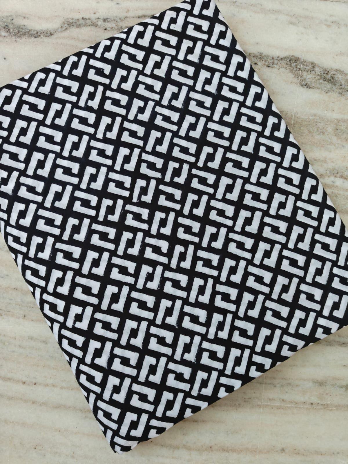 Black White Geometric Cotton Fabric, Modern Abstract Print Fabric, 100% Floral Indian Cotton Fabric by the Yard, Quilting, Sewing Fabric