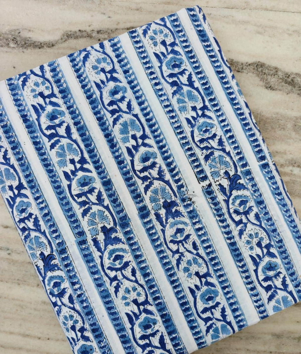 Blue Floral Block Print Cotton Fabric, Indian Hand Block Print Fabric, Indigo Floral Cotton Textile, Sewing & Quilting Fabric, Cotton Napkin
