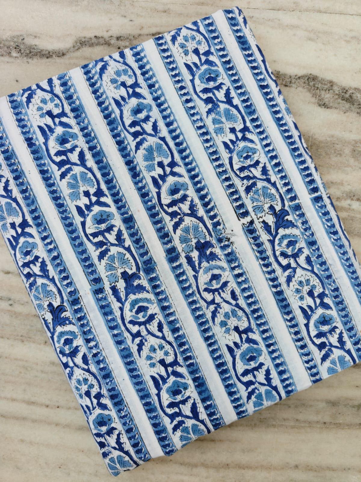 Blue Floral Block Print Cotton Fabric, Indian Hand Block Print Fabric, Indigo Floral Cotton Textile, Sewing & Quilting Fabric, Cotton Napkin
