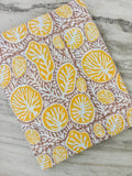 Soft Mustard Yellow & Taupe Cotton Fabric, Leaf Print Block Print Fabric, Botanical Indian Cotton Textile, Sewing  Quilting Fabric Loose
