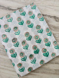 Floral Cotton Fabric, Green Flower Print Fabric, Hand Block Print Indian Cotton, White Botanical Fabric, Sewing & Quilting Textile