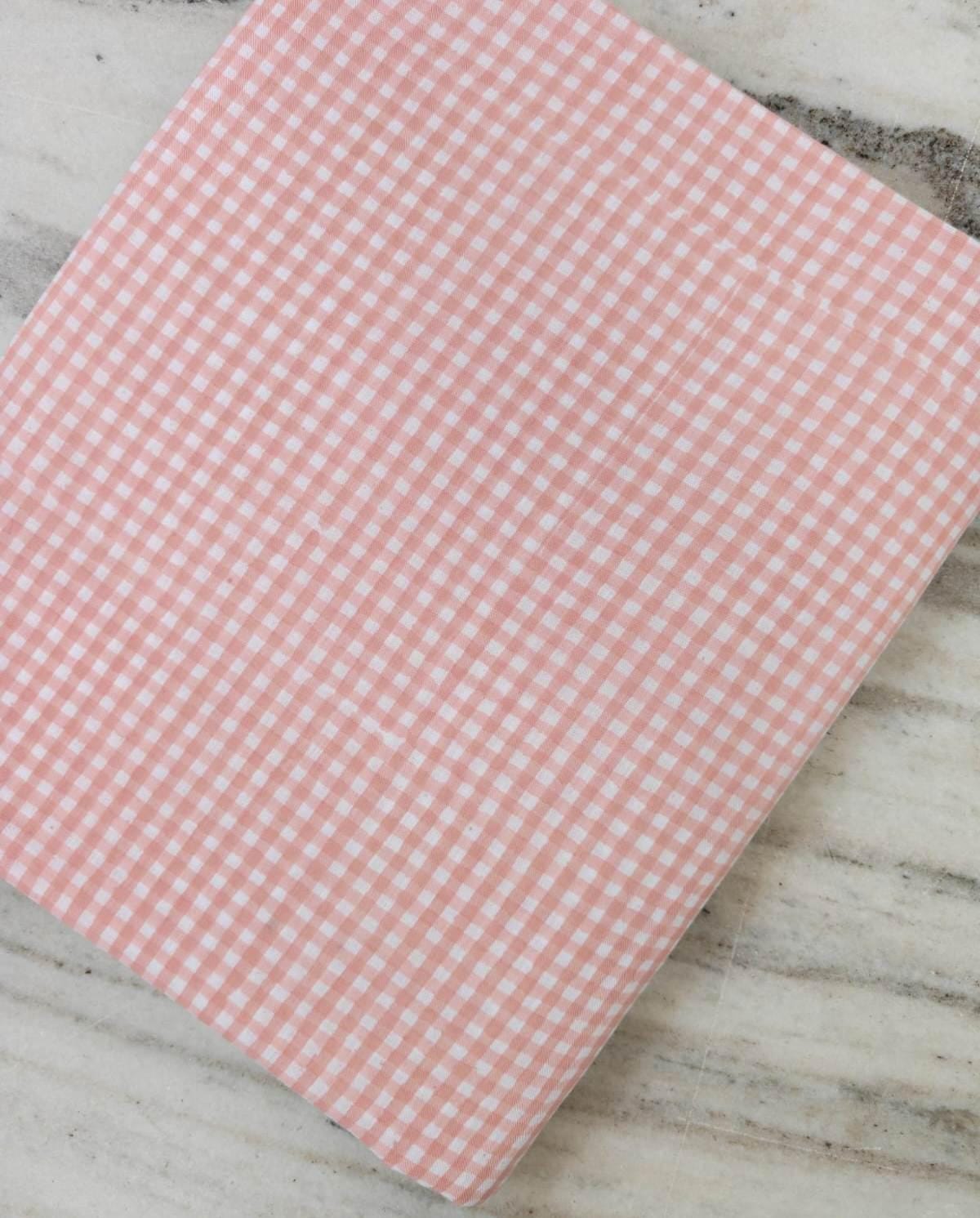 Pink Gingham Cotton Fabric, 100 % Floral Indian Soft Blush Pink & White Checkered Print Fabric, Sewing Quilting Cotton Textile, Loose Fabric